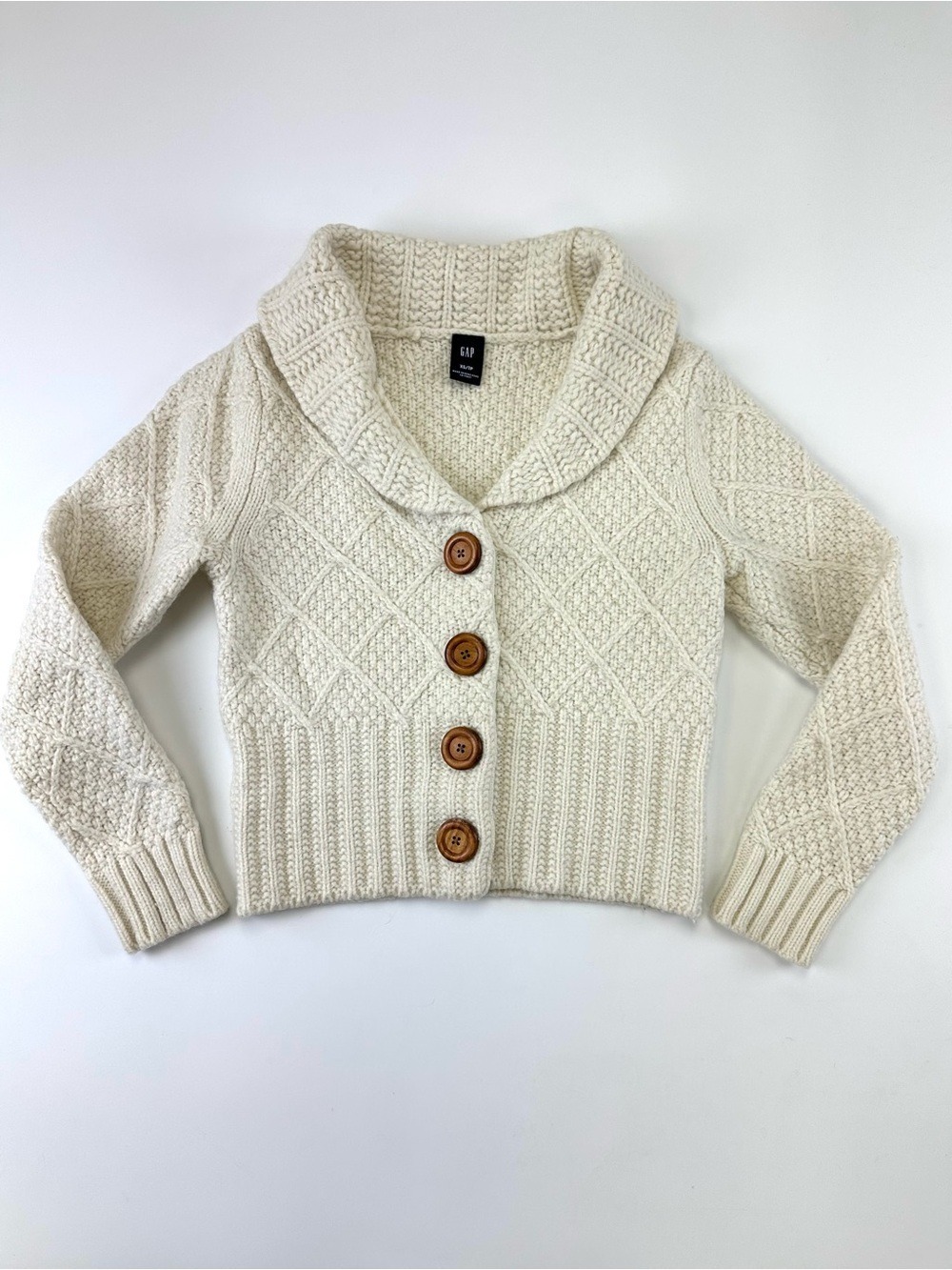 Gap Wool Alpaca Cardigan Ivory Shawl Collar Wood Button Cozy XS Vintage 2005
